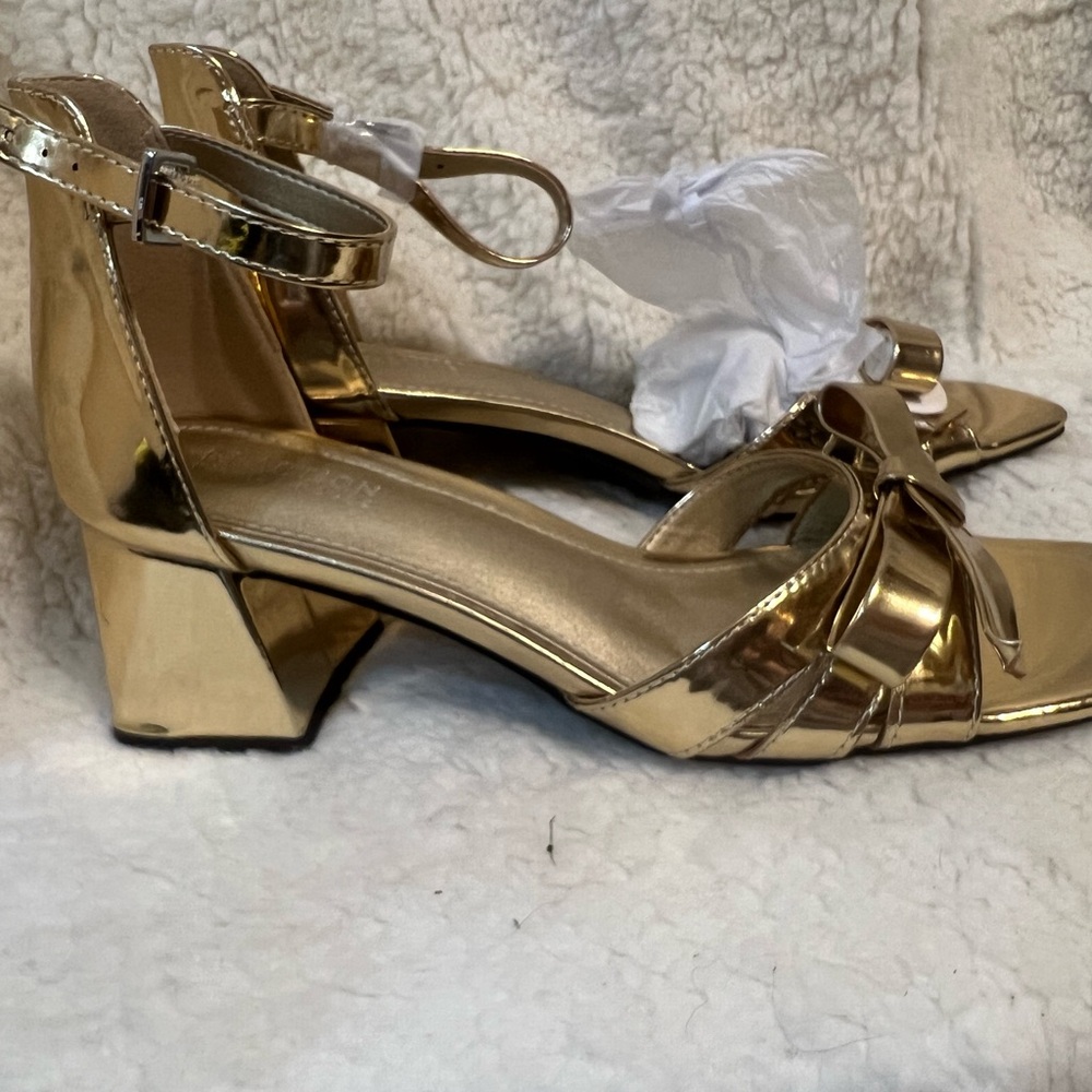 Kenneth Cole Reaction Metallic Gold Block Heel Sandals